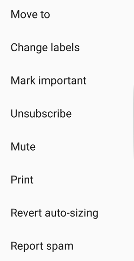 Screenshot of the Gmail App dropdown menu